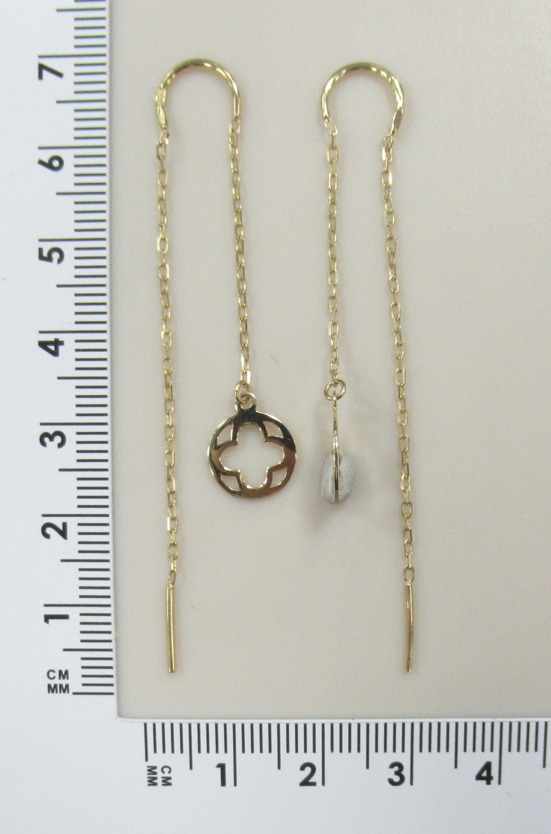 Золотые серьги-протяжки 585 пробы; желтое золото; плетение Якорное;